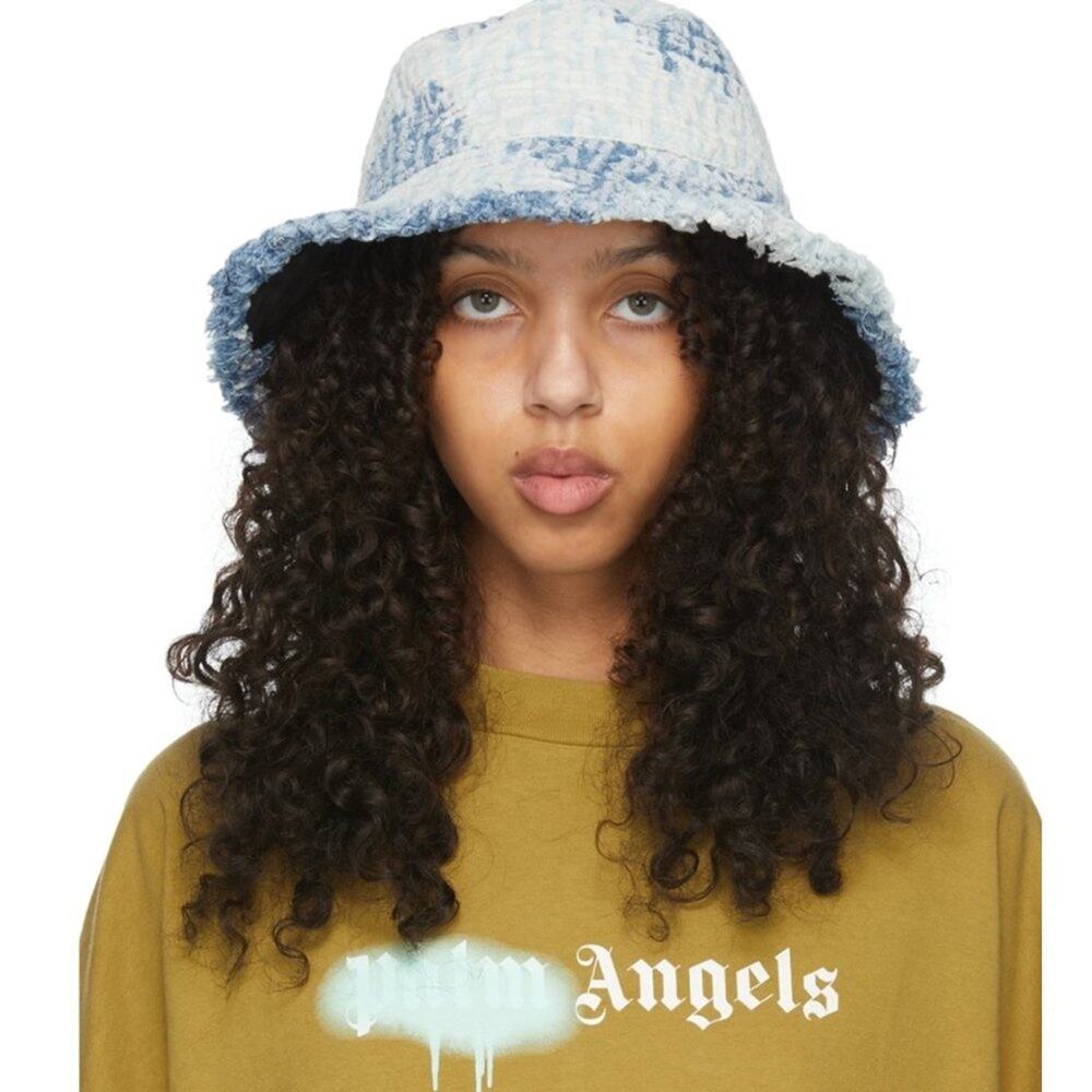 PALM ANGELS Blue Monogram Denim Bucket Hat